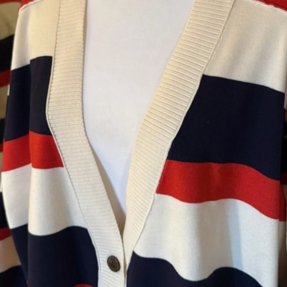 Free People Oversized Striped Cardigan in Red, Navy & Cream